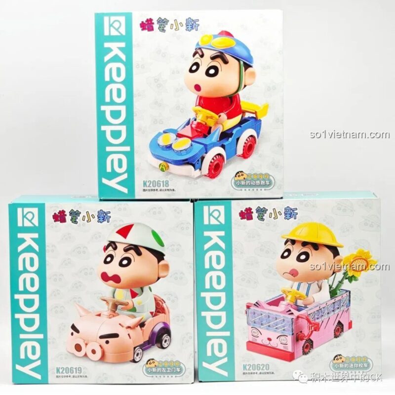 Mô hình xe lợn của Shin-chan với minifigure và hướng dẫn lắp ráp từ Keeppley K20619
