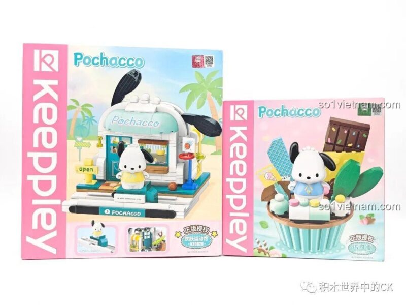 Mặt sau của mô hình lắp ghép Keeppley K20821 Pochacco Cupcake.