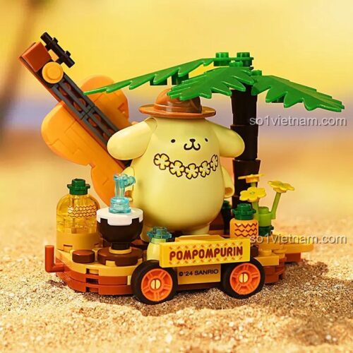 Đồ chơi lắp ghép Keeppley K20833 Pompompurin Sanrio, xe hoa bãi biển vui nhộn, bộ xếp hình cho bé gái 12 tuổi, giá rẻ