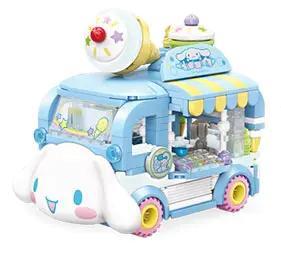 Mô hình xe kem Sanrio Characters K20847 Keeppley lắp ráp chi tiết, có 3 minifigures Cinnamoroll, Pompompurin và một nhân vật khác, màu xanh dương chủ đạo, đồ chơi sáng tạo cho bé gái 6 tuổi