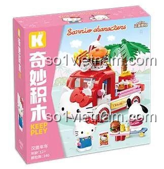 Hộp sản phẩm Keeppley K20848 Xe bán đồ ăn Sanrio Characters, bộ lắp ghép xe bán đồ ăn Hello Kitty và Pompompurin, 340 mảnh, đồ chơi sáng tạo cho bé gái 6 tuổi, giá tốt