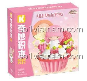Hộp sản phẩm bộ lắp ghép Little Twin Stars Kiki & Lala Keeppley K20852, màu hồng, có hình ảnh mô hình