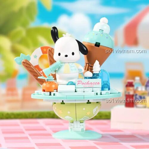 Mô hình Pochacco Sanrio K20875, bộ xếp hình chủ đề mùa hè tươi sáng, đồ chơi Pochacco cho bé gái, chất lượng cao.