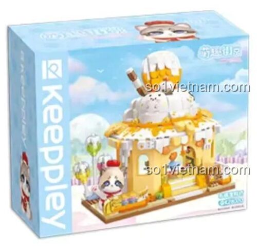 Hình ảnh hộp sản phẩm đồ chơi mô hình Keeppley K28020, bộ xếp hình Cửa Hàng Bánh Kem Mèo Con dễ thương.