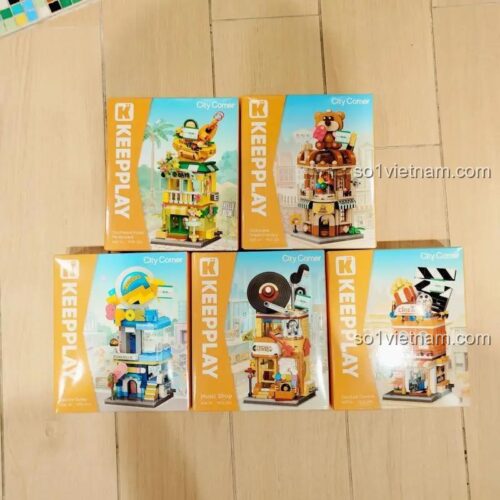 Các bộ lắp ghép mô hình thành phố Keeppley City Corner, bao gồm nhà hàng sô cô la
