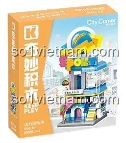 Hộp sản phẩm Keeppley K28032 Sân Vận Động Năng Động, bộ lắp ghép mini block cho bé 6 tuổi, cửa hàng thể thao, ván trượt, giá tốt