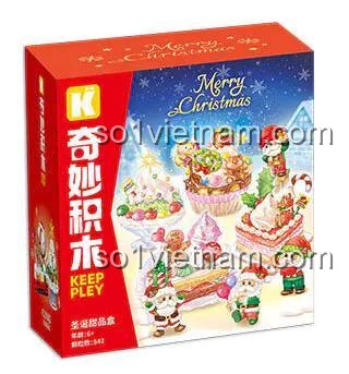 Hộp sản phẩm bộ xếp hình Bánh Ngọt Giáng Sinh Keeppley K29802, đồ chơi mô hình Bánh Mousse Giáng Sinh, chất lượng cao