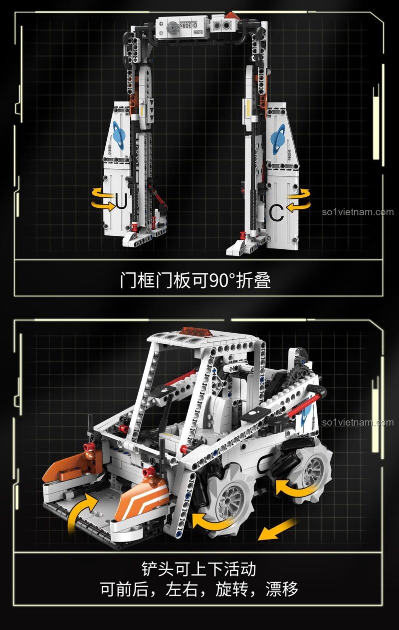 Tính năng của 2 mô hình phụ: Xe Nâng Hàng Technic K96136 và Cổng Trục, cho thấy sự linh hoạt của sản phẩm.