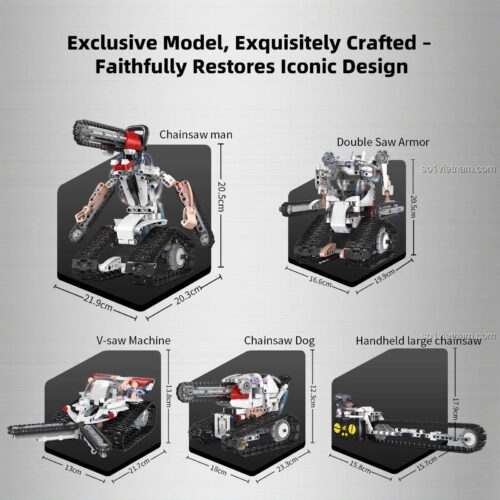 Kích thước chi tiết các mẫu Robot Lắp Ráp 5 Trong 1 KeeYee World K96169, đồ chơi lắp ráp 5 trong 1 cho bé trai 6 tuổi.