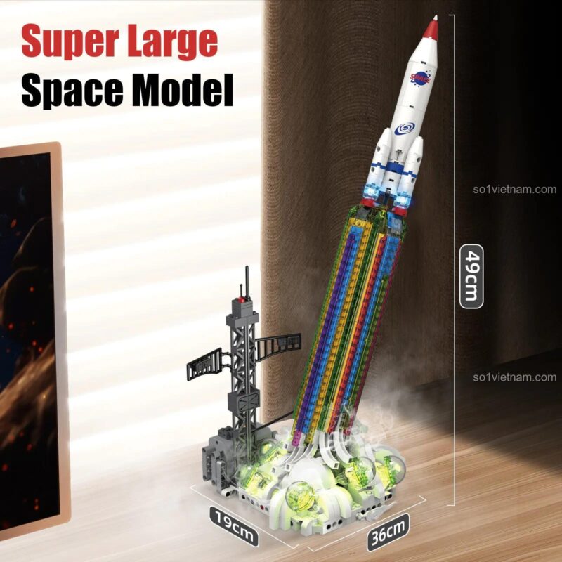 Đồ chơi mô hình Tên lửa có đèn và phun khói KeeYee World K96171 kích thước lớn 49cm, đồ chơi lắp ráp cho bé trai 6 tuổi, giá rẻ.