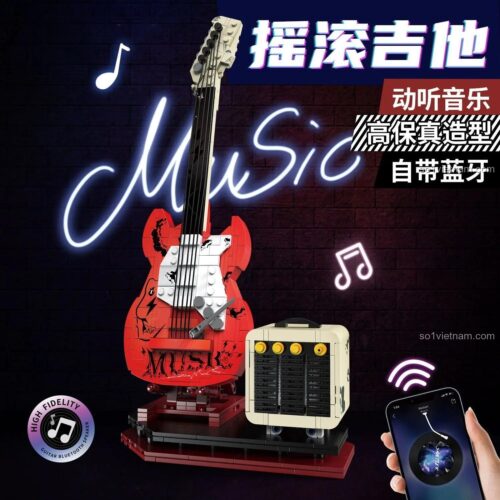Mô hình Đàn Ghi-ta Điện Rock K96174 kết nối điện thoại qua Bluetooth, đồ chơi mô hình Ghi-ta điện và amply chất lượng cao.