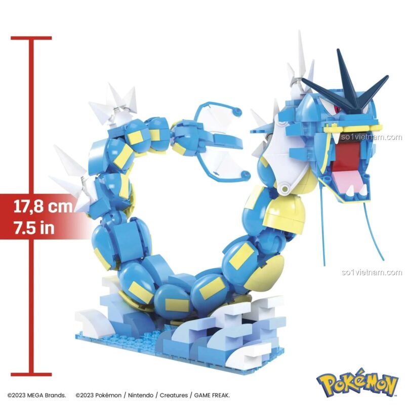 Kích thước mô hình Gyarados từ bộ lắp ghép Mega Bloks HNT95 Pokemon, đồ chơi cho bé 8 tuổi