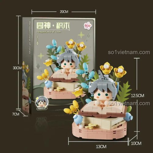 Hộp sản phẩm Kivi 288066 Vườn Thần: Haisen Baby và mô hình hoàn chỉnh, kích thước hộp 30x20x7cm, kích thước mô hình 13x10x12.5cm, đồ chơi sáng tạo cho bé 6 tuổi
