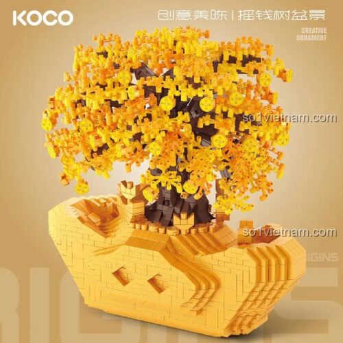 Hộp bộ lắp ghép Cây Tiền Vàng KOCO 04015, đồ chơi xếp hình cây tài lộc cho bé 6 tuổi, trang trí nhà cửa