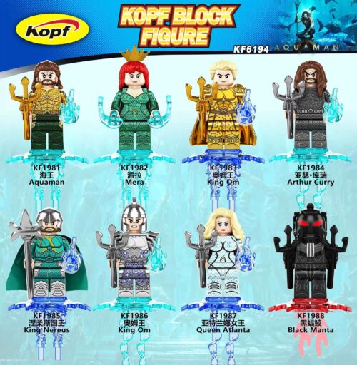Bộ Lắp Ghép Minifigure Aquaman Kopf KF1986, bao gồm 8 nhân vật Aquaman đa dạng, phù hợp cho bé trai 6 tuổi, giá tốt, chất lượng cao, đồ chơi giáo dục, sáng tạo.