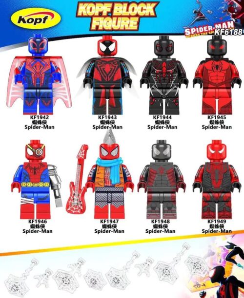 Bộ đồ chơi Người Nhện: Du Hành Vũ Trụ Nhện Kopf KF6188, bộ 8 minifigure đa dạng phiên bản Người Nhện, phù hợp bé trai 6 tuổi, giá tốt.