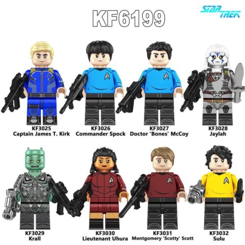 Bộ Nhân Vật Star Trek KF6199 gồm 8 minifigures Captain James T. Kirk, Commander Spock, Doctor 'Bones' McCoy, Jaylah, Krall, Lieutenant Uhura, Montgomery 'Scotty' Scott, Sulu, đồ chơi lắp ghép cho bé 6 tuổi, giá tốt