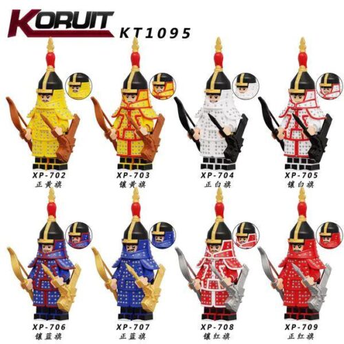 Bộ 8 nhân vật Bát Kỳ Binh KORUIT XP-709, Lính Thanh triều, Chiến binh Mãn Châu, đồ chơi lắp ghép cho bé trai 14 tuổi, màu sắc đa dạng, có cung tên và vũ khí