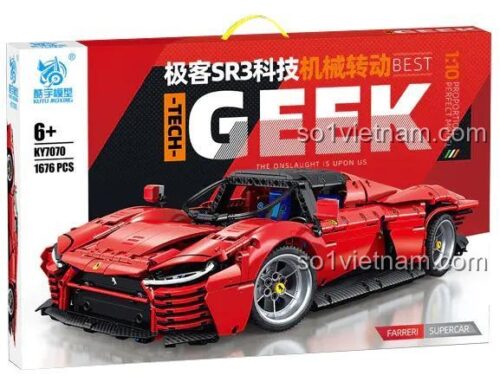 Ảnh chi tiết bộ lắp ghép Siêu xe Ferrari Daytona SP3 KY7070 từ KUYU MOXING, mô hình Technic màu đỏ dành cho con trai 6 tuổi, giá rẻ.