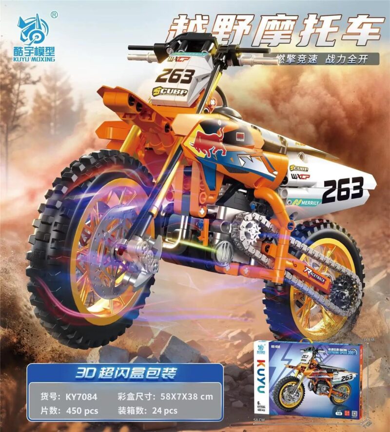 Bộ lắp ráp Xe Mô Tô Địa Hình KUYU MOXING KY7084 450 chi tiết tỉ lệ 1:8 cho bé trai 6 tuổi, giá tốt.