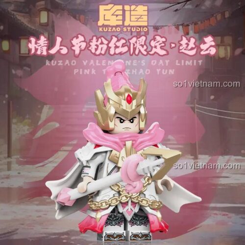 Kuzhao 11027 Minifigure Triệu Vân (Phiên bản Hồng Valentine) với tính năng đổi màu UV và kèm đèn UV, bộ đồ chơi mô hình Triệu Vân Hồng độc đáo cho bé gái 8 tuổi.