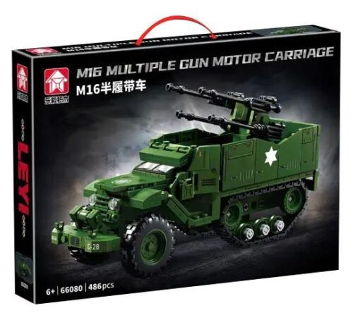 Hộp bộ lắp ghép xe phòng không M16 66080 của 乐毅积木, mô hình xe quân sự chi tiết cao, đồ chơi xây dựng cho bé trai 6 tuổi