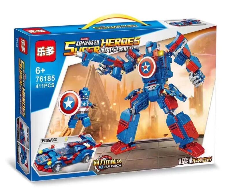 Bộ đồ chơi Siêu Anh Hùng Biến Hình Xe Hồi Lực Captain America LEDUO 76185, Robot Captain America, Xe Captain America, 411 mảnh, 6+ tuổi, Con trai, Biến hình Đỉnh Cao