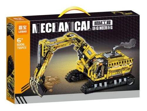 Máy xúc bánh xích LEIBAO 8306, đồ chơi kỹ thuật cho bé 6 tuổi, mô phỏng khói thải, có thể điều khiển từ xa, 735 mảnh ghép