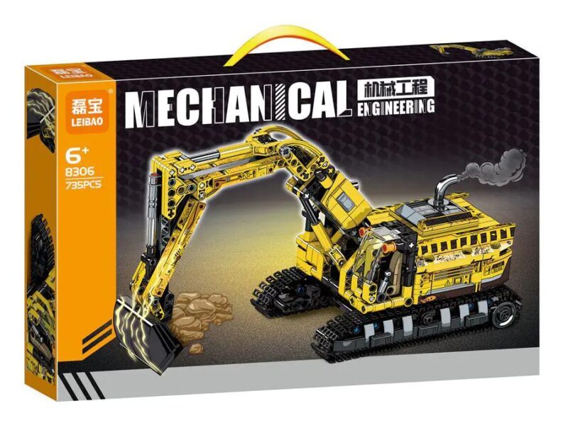 Máy xúc bánh xích LEIBAO 8306, đồ chơi kỹ thuật cho bé 6 tuổi, mô phỏng khói thải, có thể điều khiển từ xa, 735 mảnh ghép