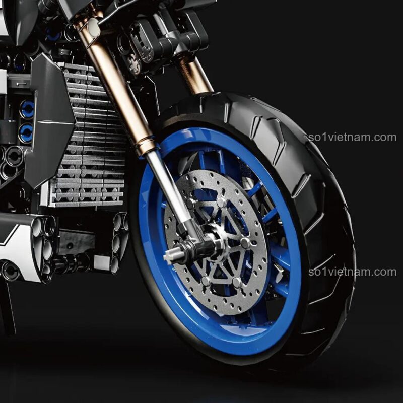 Chi tiết bánh trước mô hình xe máy Yamaha MT-10SP LEIMAO H1130, đồ chơi kỹ thuật, 820 chi tiết