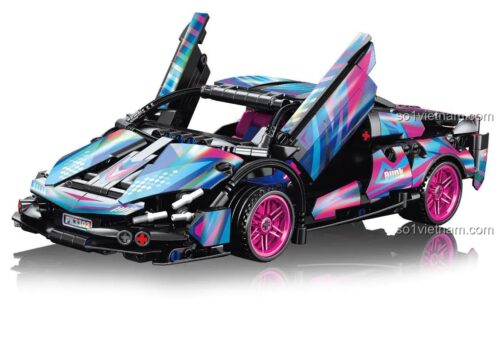 đồ chơi mô hình Siêu xe Lamborghini LELE BROTHER 3302 phiên bản Cyberpunk độc đáo, xe thể thao kéo lùi, đồ chơi lắp ráp cho bé trai 6 tuổi.