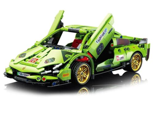 bộ lắp ghép Lamborghini Green Bull LELE BROTHER 3302, siêu xe kéo lùi màu xanh lá, cửa mở cánh chim, tỉ lệ 1:18, đồ chơi mô hình cho bé trai 6 tuổi giá tốt.