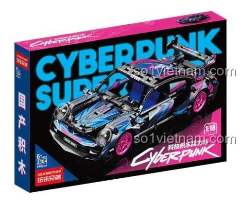 Hộp bộ lắp ghép Xe Porsche Cyberpunk Động Cơ Kéo Lùi LELE BROTHER 3304, món quà giá tốt cho bé trai 6 tuổi.