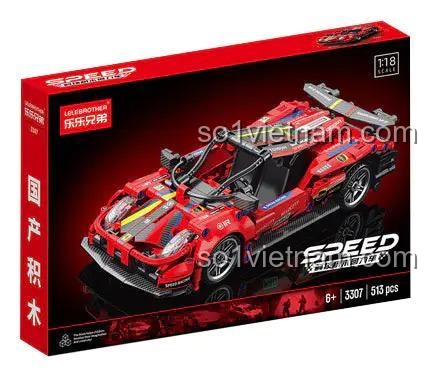Hộp bộ đồ chơi Mô hình Ferrari Đua LELE BROTHER 3307, 513 chi tiết, động cơ kéo lùi, cho bé trai 6 tuổi.