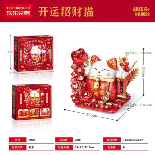 đồ chơi mô hình LELE BROTHER 9020 Mèo Chiêu Tài, bộ xếp hình kích thước hộp 24x22.5x8.5cm, mô hình 16.4x17.8x15.4cm, quà tặng ý nghĩa cho bé 6 tuổi