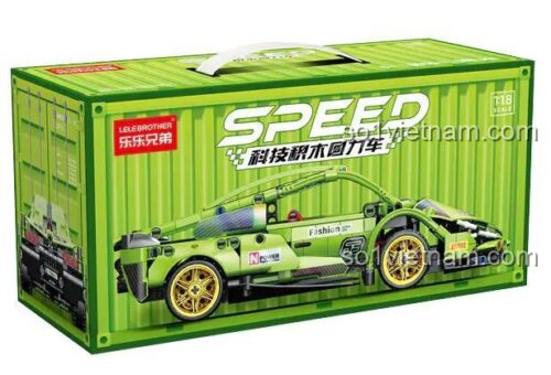 Hộp đồ chơi LELE BROTHER 9055-1 Xe Lamborghini Bò Xanh Lá Hồi Lực, bộ lắp ghép siêu xe tỉ lệ 1:18, chất lượng cao, giá rẻ cho bé trai 6 tuổi.