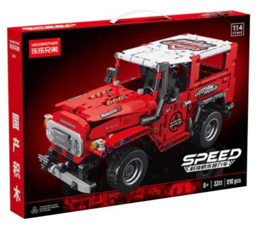Hộp đồ chơi lắp ráp LELE BROTHER 9056-3 Xe Jeep Wrangler màu đỏ, tỉ lệ 1:14, 910 chi tiết, món quà giá rẻ cho bé trai 6 tuổi.