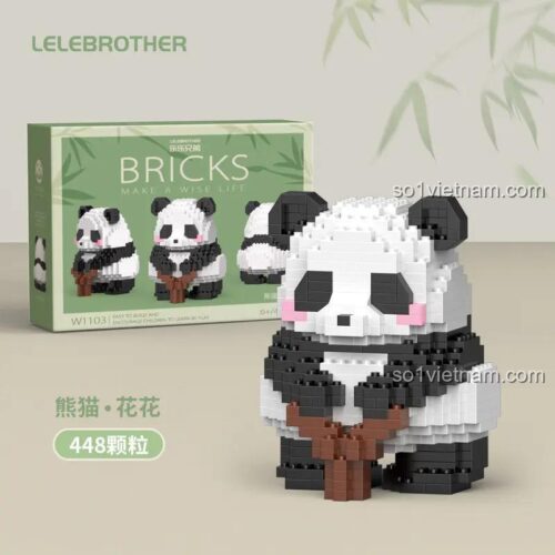 đồ chơi mô hình LELE BROTHER W1103 Gấu Trúc Hoa Hoa, bộ xếp hình mini block 448 chi tiết cho bé gái 6 tuổi