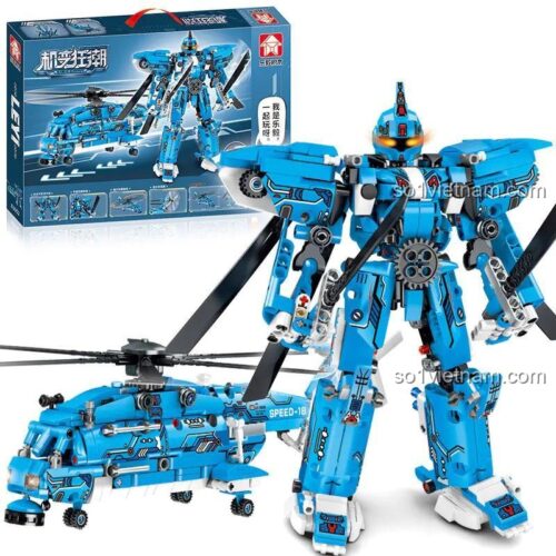 Hộp sản phẩm bộ đồ chơi lắp ráp Trực thăng Chiến giáp Biến hình LEPIN 81052 cho bé trai 6 tuổi, Robot chiến đấu, Máy bay trực thăng, Mô hình robot, Mô hình chiến giáp, Mô hình máy bay trực thăng, Mô hình robot quân sự, Đồ chơi giáo dục STEM, Giá tốt