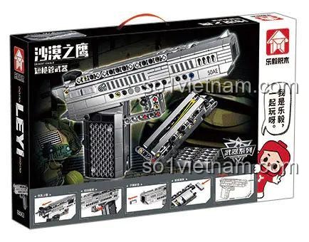Hộp đựng bộ lắp ghép súng lục Desert Eagle LEQI 88063, có hình ảnh sản phẩm và thông số kỹ thuật, cho bé trai 6 tuổi