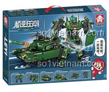 Hộp sản phẩm bộ lắp ghép xe tăng chiến đấu 99A và robot biến hình LEVI 81053 với các mẫu lắp ráp