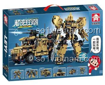 Hộp sản phẩm Bộ Lắp Ghép Xe Jeep Quân Sự và Robot Biến Hình LEVI 81055 với các mẫu lắp ráp