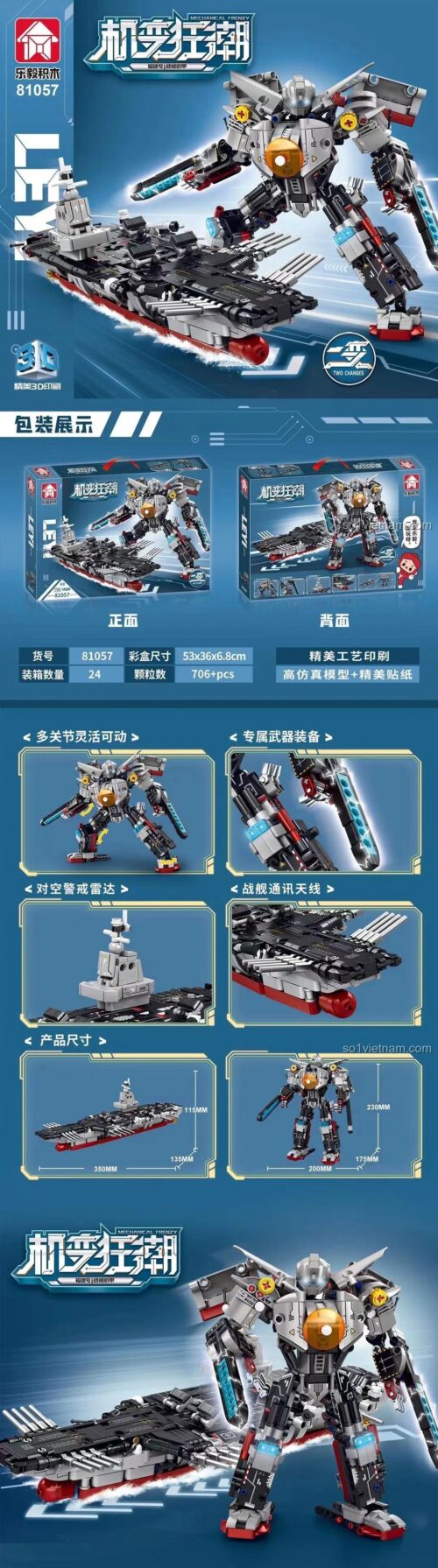 Bộ đồ chơi lắp ráp tàu sân bay Fujian biến hình robot cơ giáp LEVI 81057 - Chi tiết sản phẩm