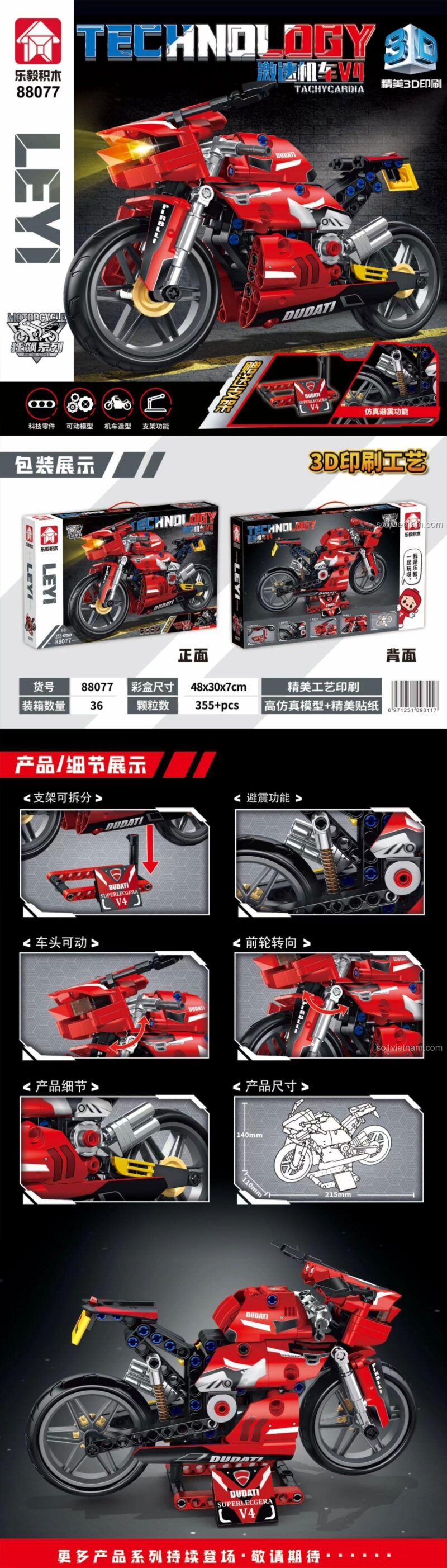 Mô hình xe máy Ducati Diavel V4 LEVI 88077 sau khi lắp ráp