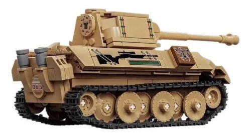 Poster quảng cáo đồ chơi mô hình LEYI 66065, hình ảnh xe tăng Panther dũng mãnh, bộ xếp hình quân sự cho con trai.