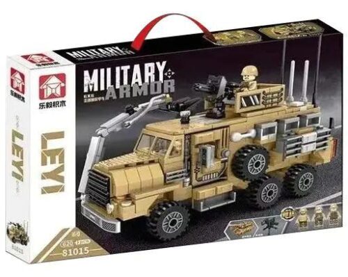 Hộp sản phẩm bộ lắp ráp Xe Bọc Thép Cougar 6x6 LEYI 81015, đồ chơi cho bé trai 6 tuổi, giá rẻ.