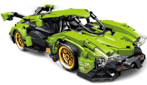 Mô hình xe Lamborghini V12 Vision GT màu xanh lá, tỉ lệ 1:16, 668 chi tiết, có chức năng kéo lùi, đồ chơi lắp ghép cho bé trai 6 tuổi