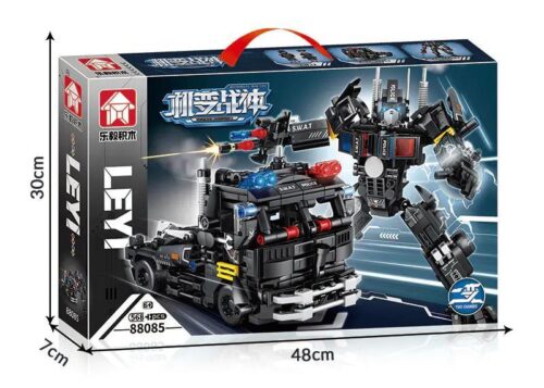 bộ đồ chơi Xe Đầu Kéo Cảnh Sát Đặc Nhiệm Biến Hình LEYI 88085 giá tốt, hộp sản phẩm có kích thước rõ ràng cho bé trai 6 tuổi