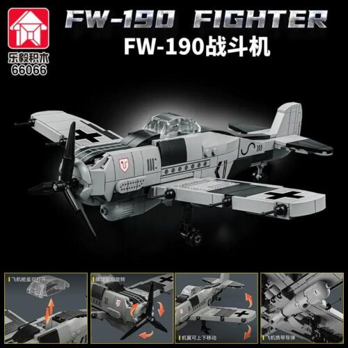 Bộ đồ chơi máy bay chiến đấu FW-190 LeYue 66066, mô hình máy bay quân sự chi tiết, cánh quạt xoay, cánh máy bay di chuyển, tên lửa tháo rời, khoang lái mở, đồ chơi giáo dục cho bé trai 14 tuổi