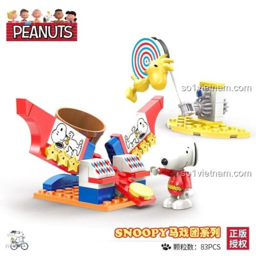 Hộp sản phẩm Snoopy biểu diễn xiếc LiNooS LN8047, bộ đồ chơi Snoopy biểu diễn xiếc, đồ chơi mô hình Snoopy biểu diễn xiếc, đồ chơi cho bé 5 tuổi